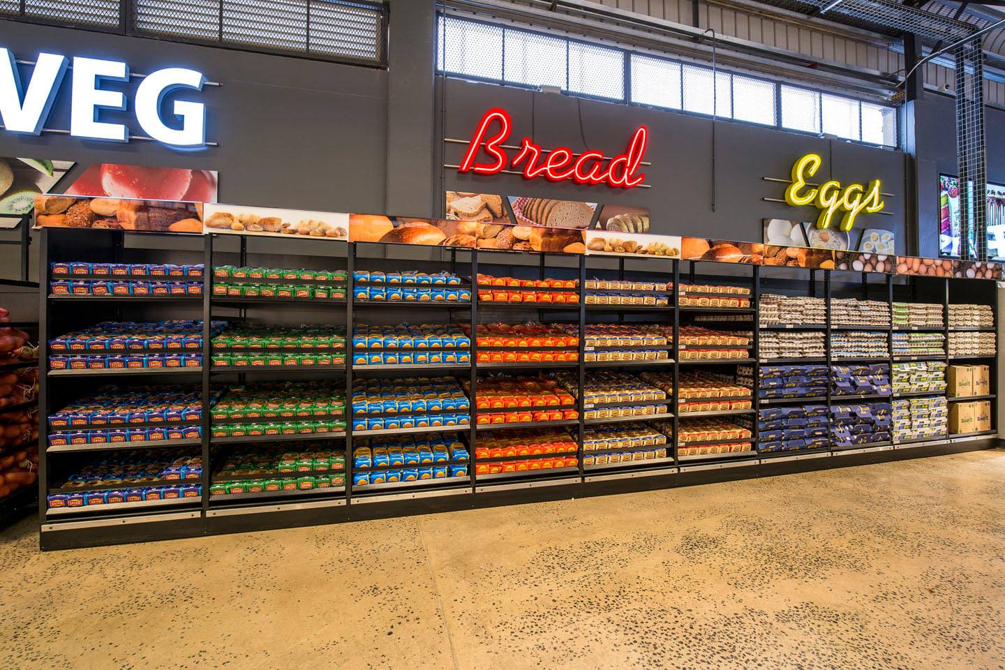 Shelving for bread in a supermarket