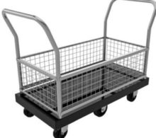 Trolley basket on wheels with wire sides